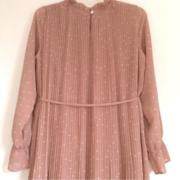 ILLA ILLA Hope’s Blush Polka Dot Long Sleeves Pleated Relaxed Fit Midi Dress - Picture 5 of 16